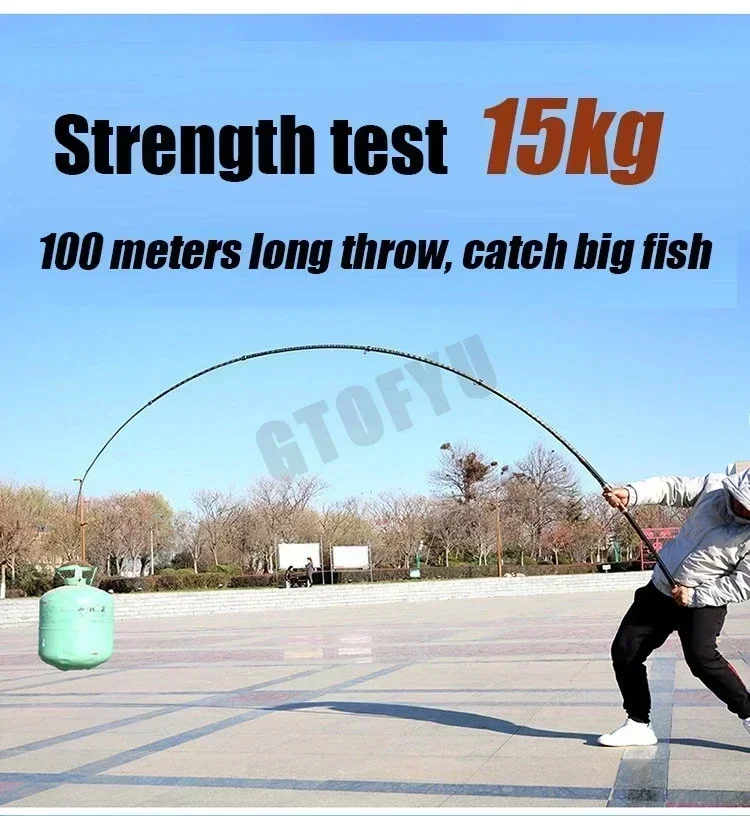 Caña de pescar telescópica de 2,1 M-4,5 M, caña de pescar giratoria de carbono de 15kg, barco de agua salada y dulce, caña de Baitcasting para surf y agua dulce - imagen 5