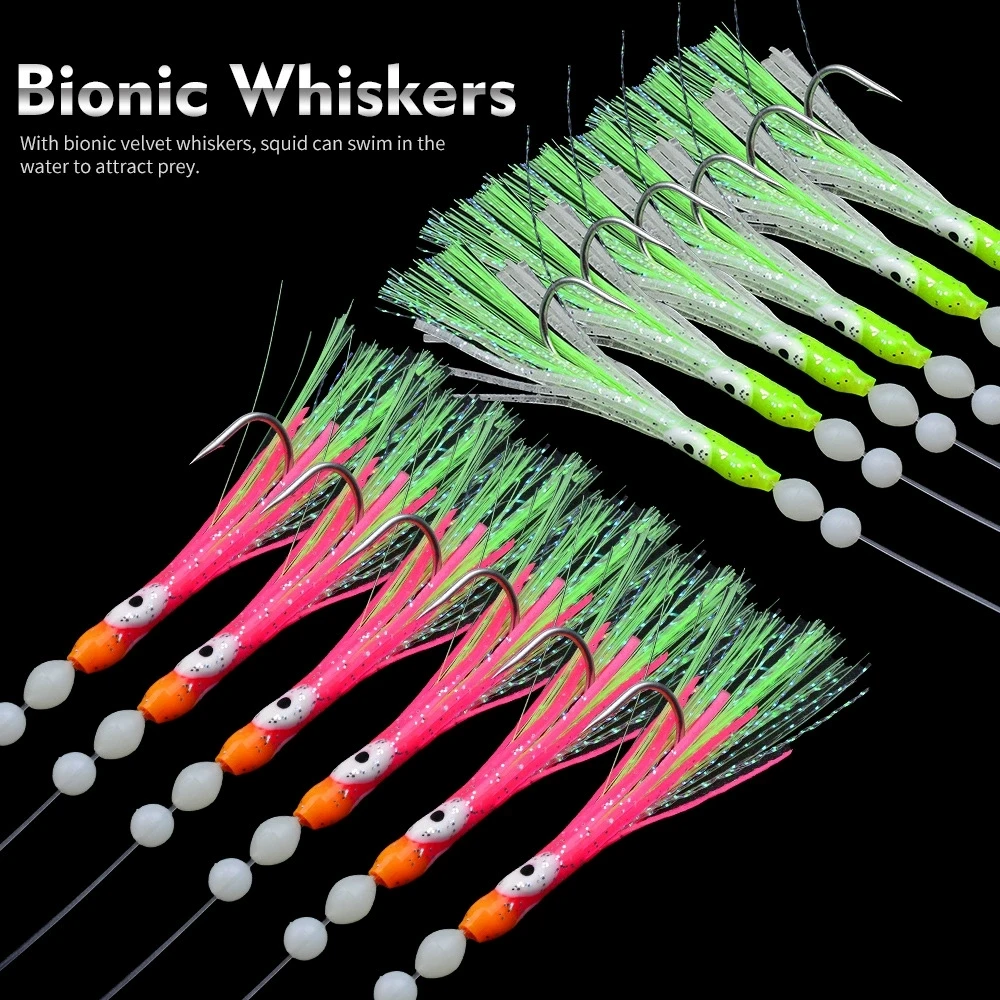 6 unids/set luminoso grupo suave señuelo Anguila Sabiki Rigs ganchos de cuerda señuelo peces Saury calamar caballa Scad aparejos de pesca de agua salada - imagen 2