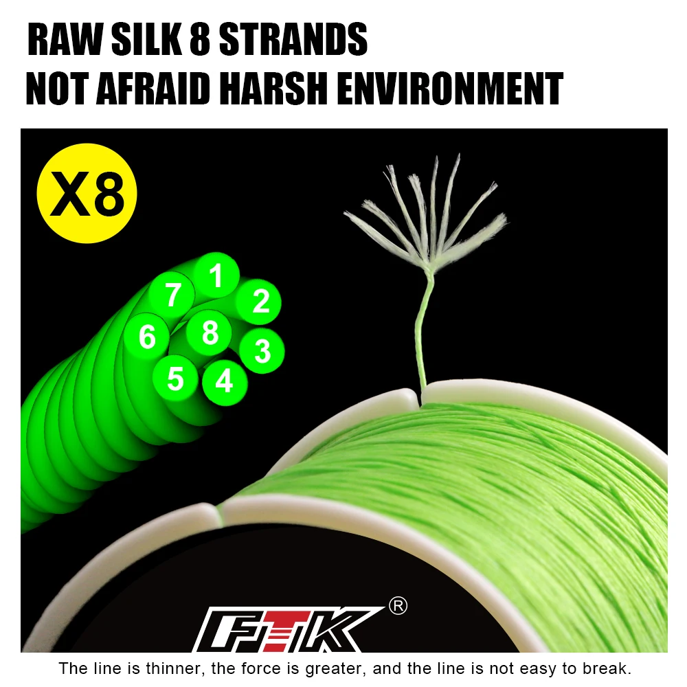 FTK-sedal trenzado de 8 hebras para pesca de carpa, multifilamento de 300/500m, accesorios de pesca - imagen 5
