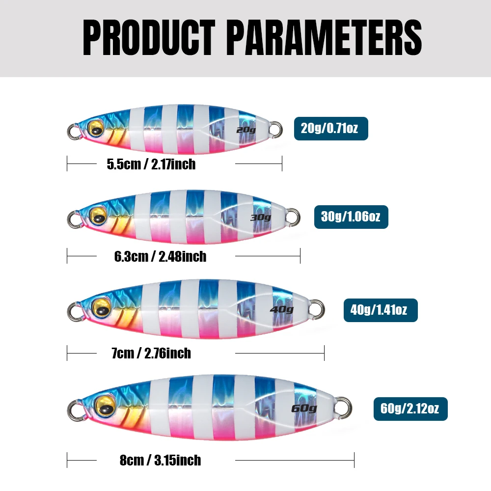 JIGGINGPRO 20g 30g 40g 60g señuelo de Jigging Shore pesca en agua salada plantilla lenta aparejos de pesca de mar cebo luminoso - imagen 2