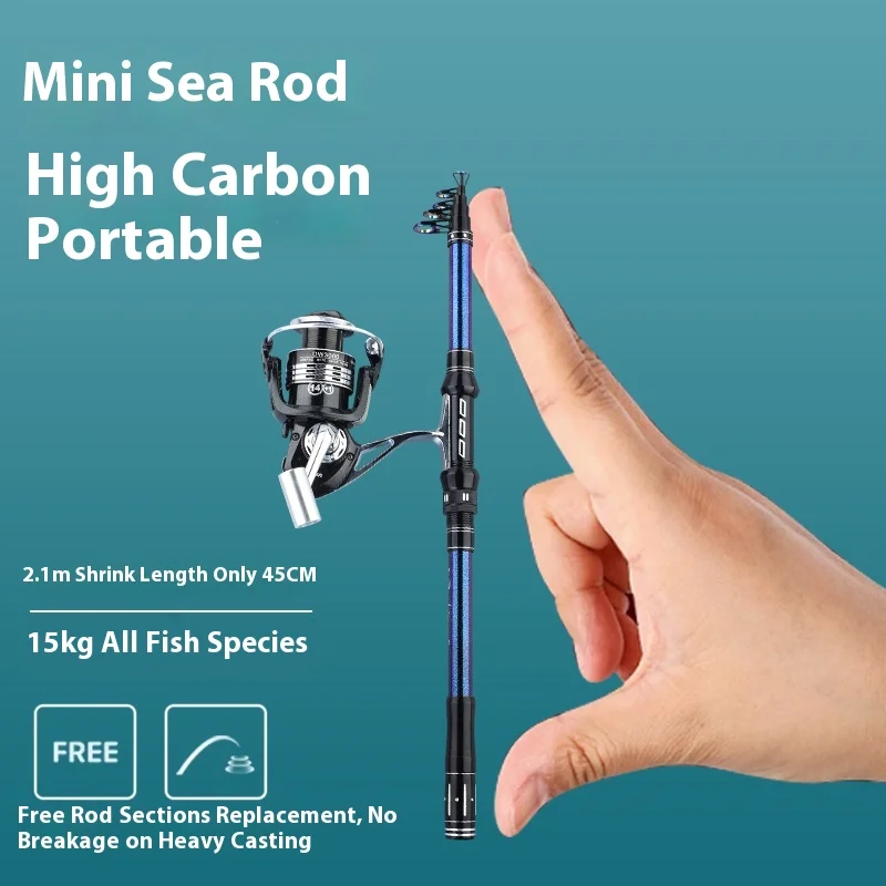 Mini caña de pescar con carrete de carbono – 1,8 a 2,7 m lance largo - imagen 3