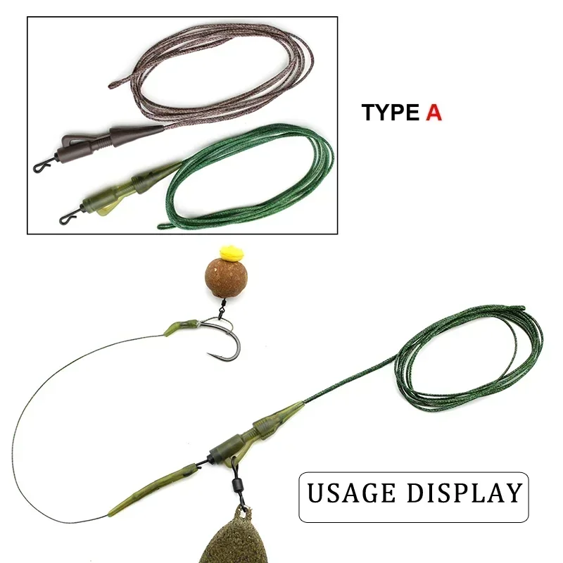 2x línea líder sin plomo para pesca de carpa, 100cm/60lb, clip de hoja híbrido QC giratorio para helicópteros, Chod, aparejo para el cabello, accesorios - imagen 5