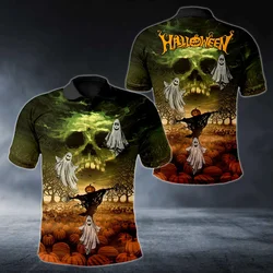 Polo Halloween 3D estampado de espantapájaros, calabaza y fantasma