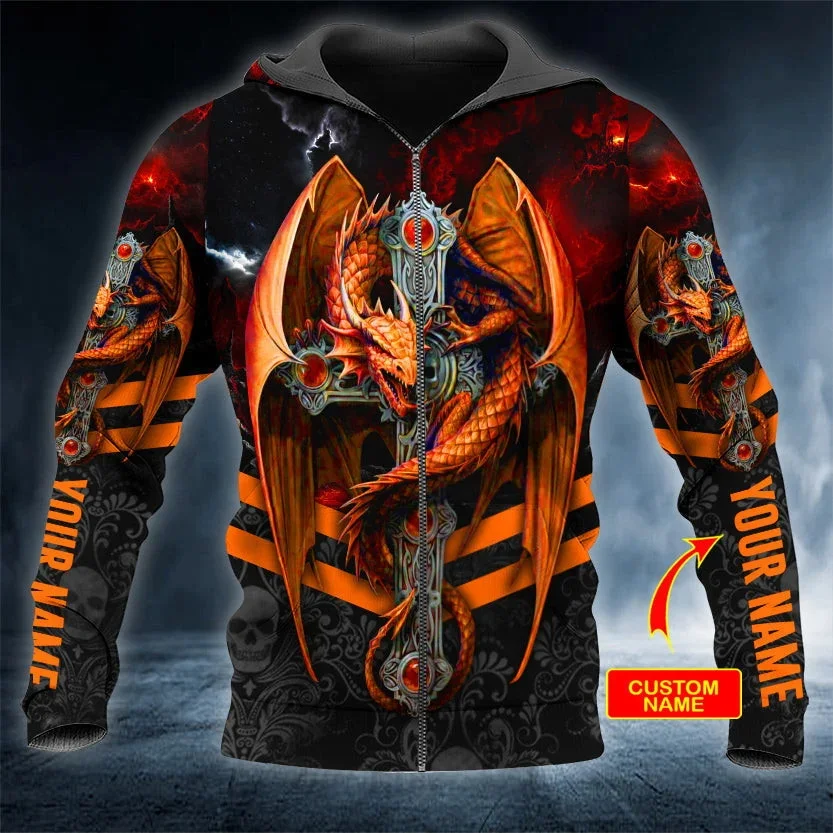 Sudadera con capucha estampado 3D calavera cruzada y dragón alado - imagen 3