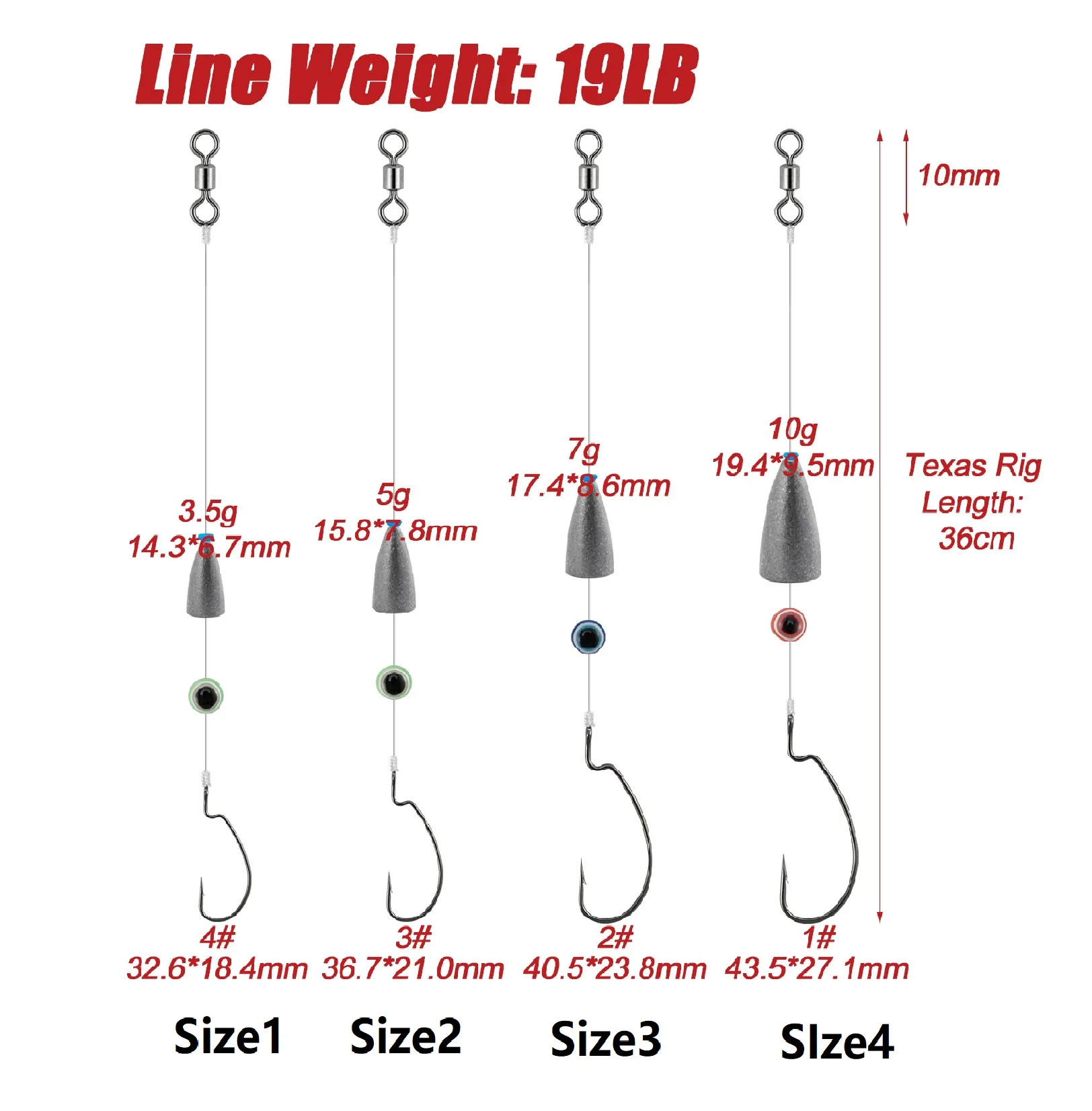 Texas Rig Ready Rig Drop Shot Rig, plomo de peso de pesca con gancho de línea de pesca para gusano de plástico, trucha de lubina, 3,5g-10g - imagen 2