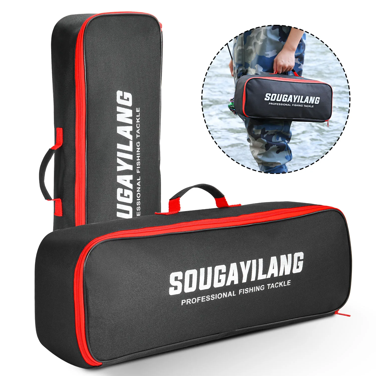 Sougayilang Mochila portátil para caña de pescar, organizador de equipo de pesca todo en uno de 46 cm/57 cm, tela Oxford 100D duradera