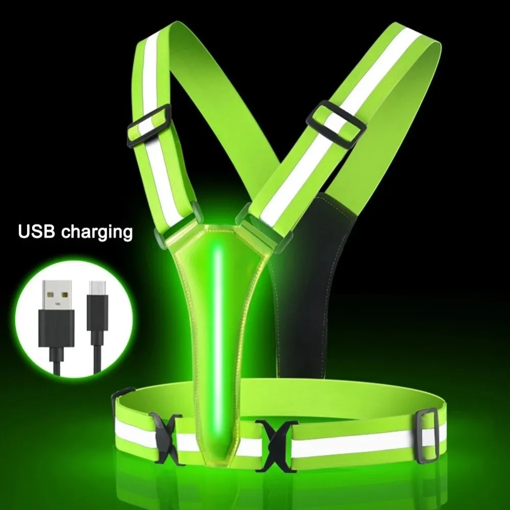 Chaleco LED para correr recargable por USB, correas reflectantes impermeables, chaleco reflector brillante, ajuste ajustable, transpirable - imagen 5