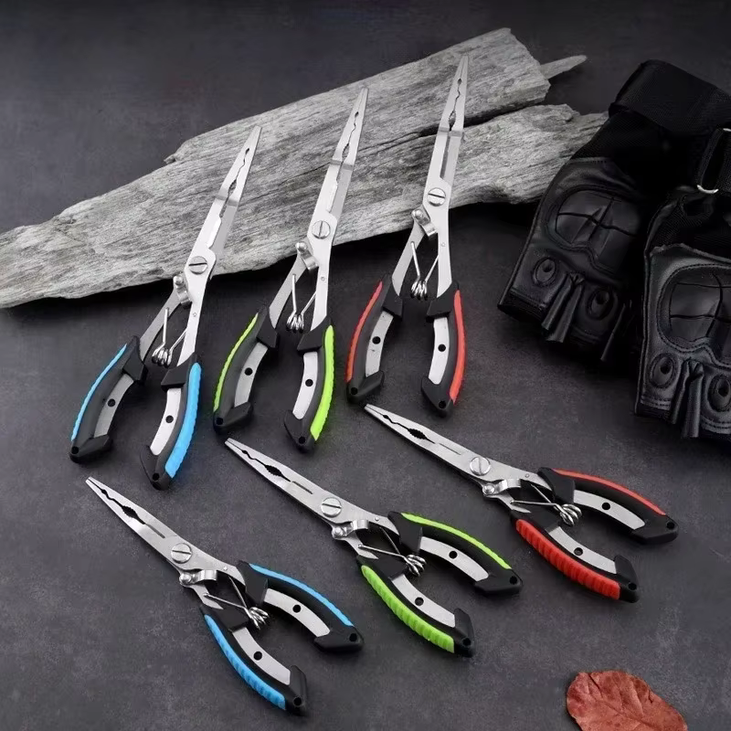 Pinzas de pesca con removedor de anzuelos, pinzas de pesca de nariz larga de acero inoxidable, cuchillo trenzado, pinzas de anillo bifurcadas, multifunción portátil para peces - imagen 3