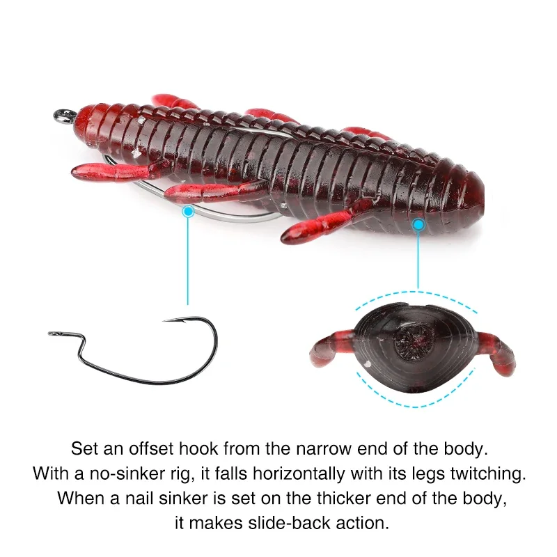 TSURINOYA-señuelo suave para pesca de lubina, cebo de silicona INSECTA de 45mm, 2,4g, 12 piezas, gusano suave sin plomo - imagen 3