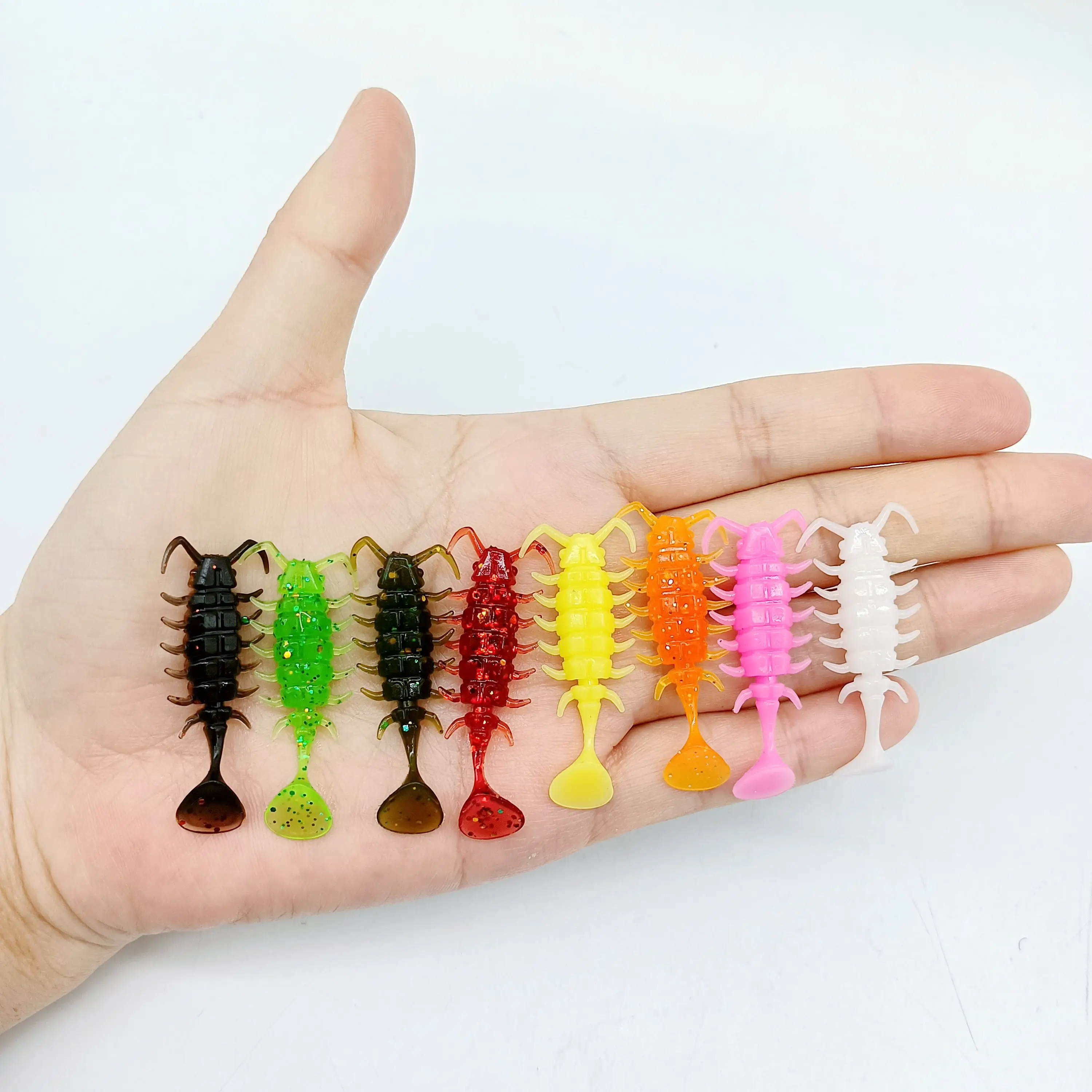 DUODUOYU 15 Uds Mini escarabajo Señuelos de Pesca blandos 1g/35mm hundimiento lento cola en T cebo suave lubina Artificial aparejos de pesca de pez de silicona - imagen 2