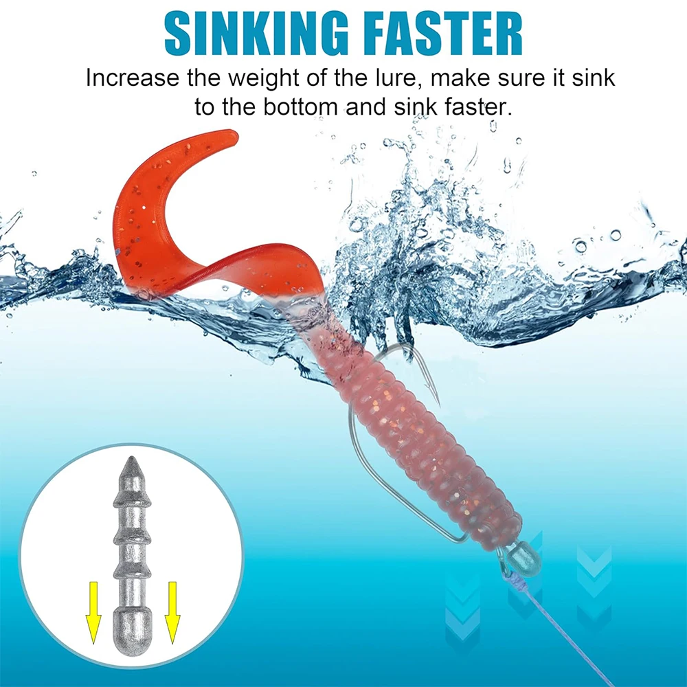 Kit de pesas de uñas de pesca, 16 piezas, gusano loco, pesas de inserción, pesas de Pesca, Señuelos de gusanos blandos - imagen 5