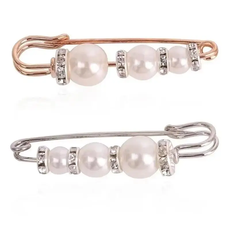 Broche decorativo personalizado barato y creativo, broche de perlas con hebilla de bufanda de seda con cuentas de Metal Retro con incrustaciones de diamantes - imagen 3