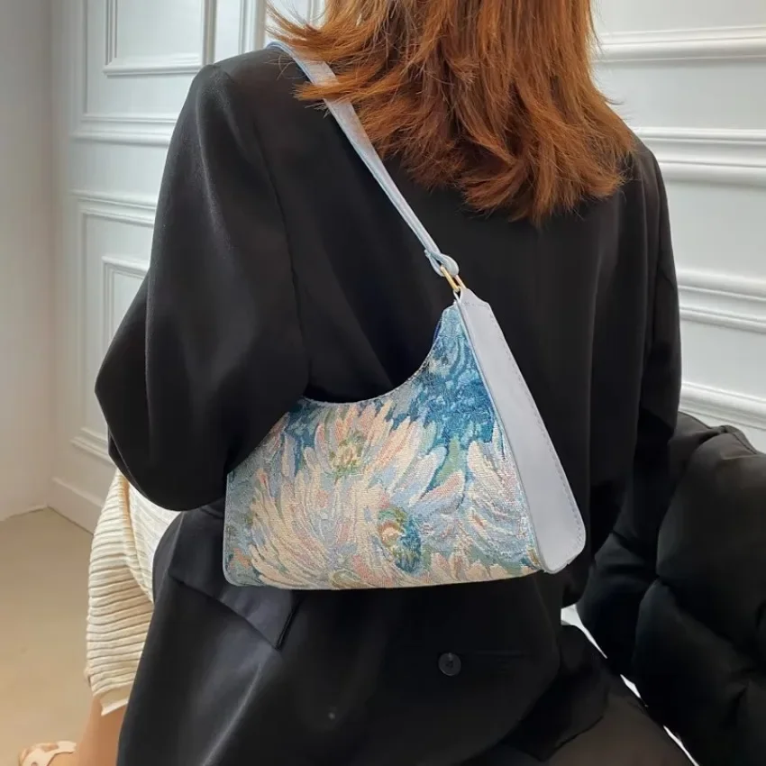 Bolso de hombro para mujer, bonitos bolsos y monederos sencillos, bolsos pequeños de viaje para mujer, bolsos para las axilas, nueva pintura al óleo a la moda de otoño - imagen 2