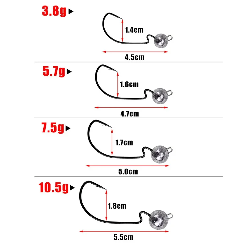 5 unids/lote cabeza de plantilla de plomo 3,5g 5g 7g 10g anzuelo de púas señuelo suave Jigging gusano manivela anzuelo afilado anzuelos de pesca señuelo de pesca de lubina - imagen 2