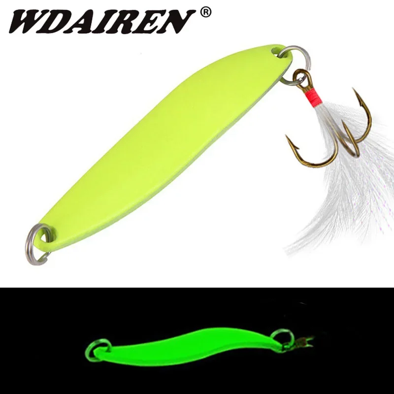 Señuelos de Metal con cuchara giratoria luminosa, anzuelo triple de plumas de 5g, 7g, 10g, 13g, cebo Artificial para lubina, trucha, aparejos de Pesca, 1 ud. - imagen 2