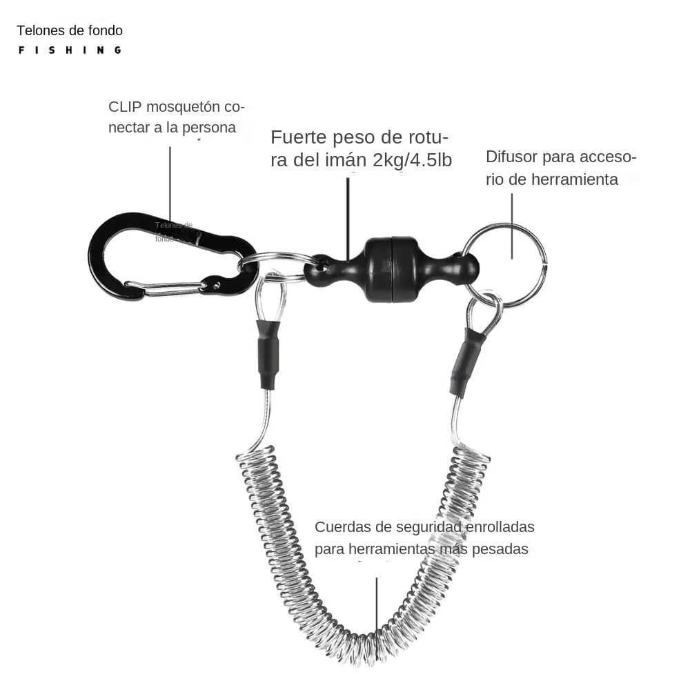 Booms Fishing MRC Soporte de red con clip de liberación magnética con herramienta de pesca Cordón en espiral 1,5 m Negro - imagen 2