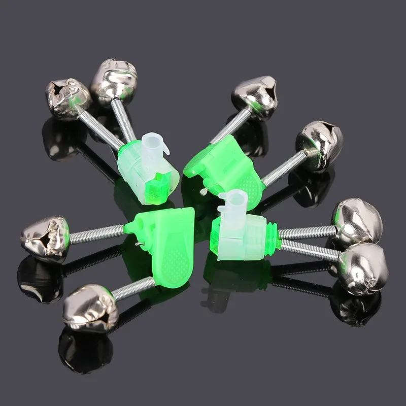 5 unids/lote alarmas de mordedura de pesca caña de pescar campana abrazadera punta Clip campanas anillo verde ABS accesorio de pesca Metal al aire libre