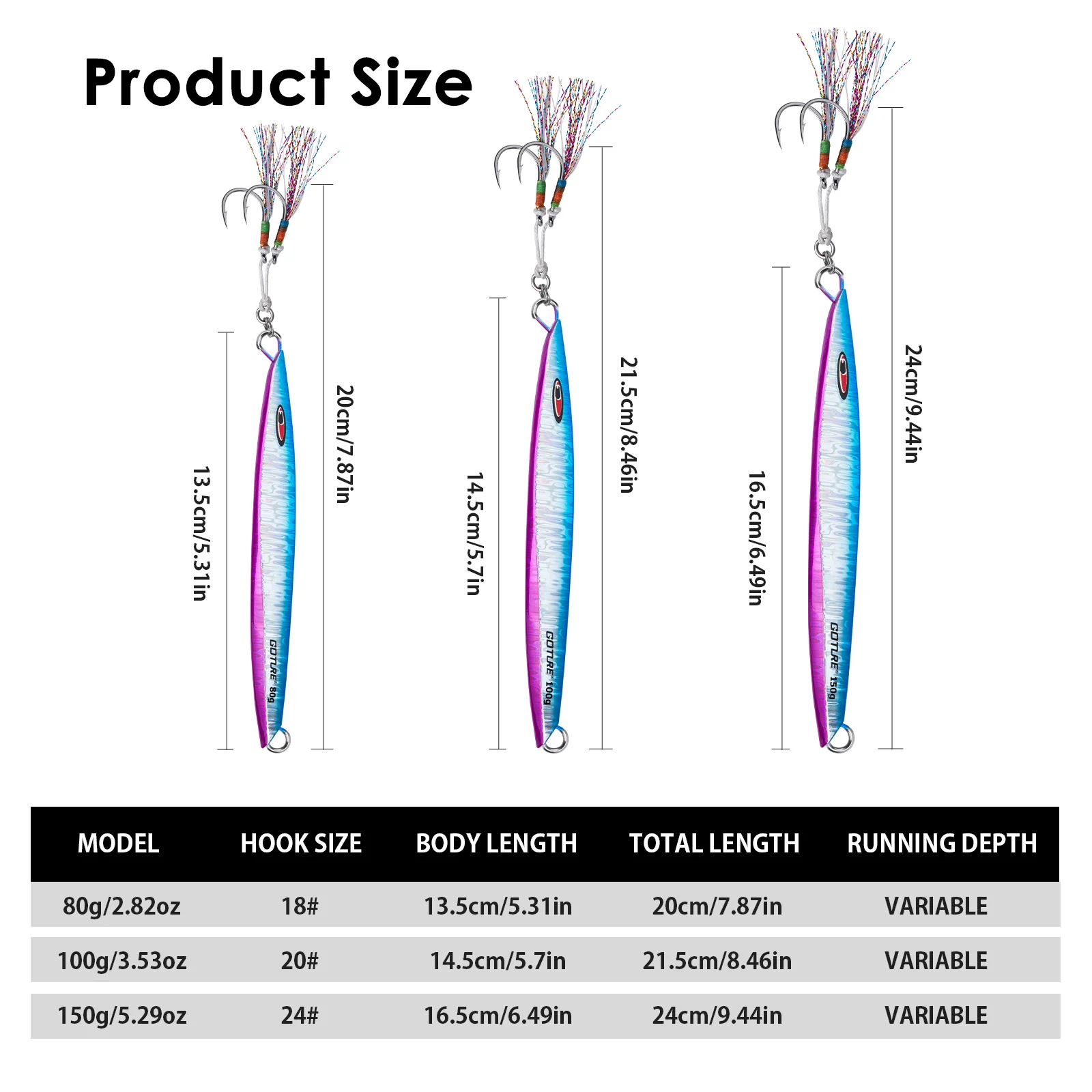 Goture, 5 uds., juego de señuelos de Jigging de hundimiento rápido, 100g, 150g, señuelo luminoso para pesca en agua salada, plantillas de Metal, cebo Artificial para lubina que se hunde - imagen 2