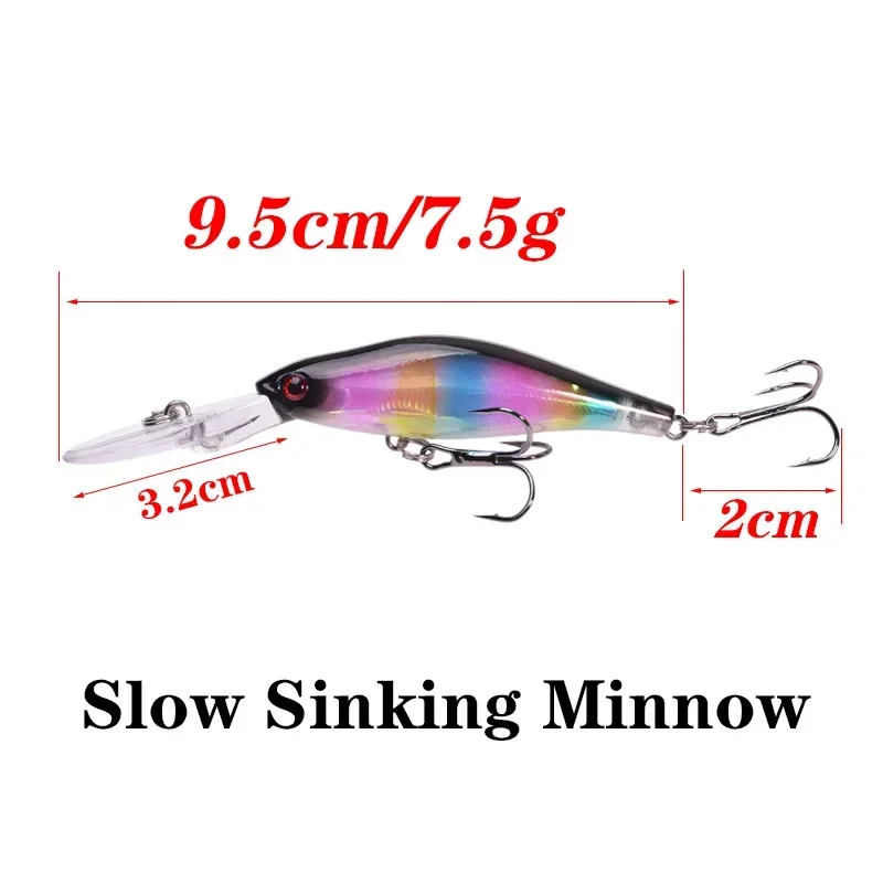 Señuelo de pesca Wobbler de pececillo de buceo profundo, cebo Artificial de plástico láser de 9,5 cm y 7,5g para carpa, lubina, Lucio, aparejos de pesca Crankbait, 1 ud. - imagen 5