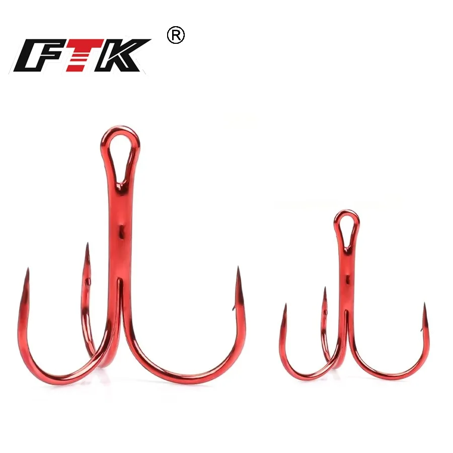 FTK-anzuelo de pesca con señuelo de acero rico en carbono, anzuelos triples volcados, cebo duro con púas, aparejos de pesca, anzuelo triple curvo redondo, 10-20 piezas