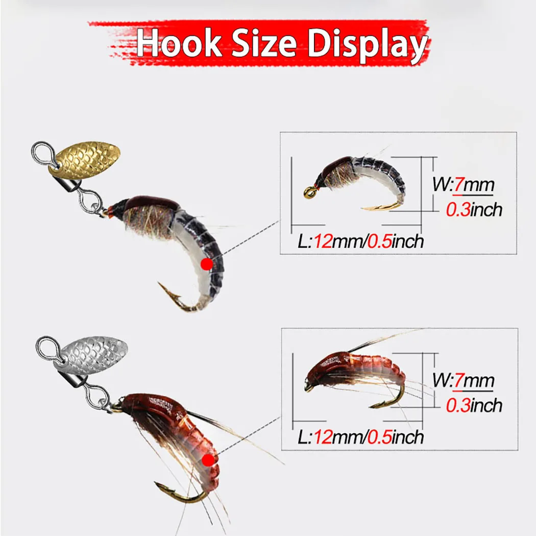Spinner ninfa Scud con lentejuelas realista para pesca de trucha - imagen 3