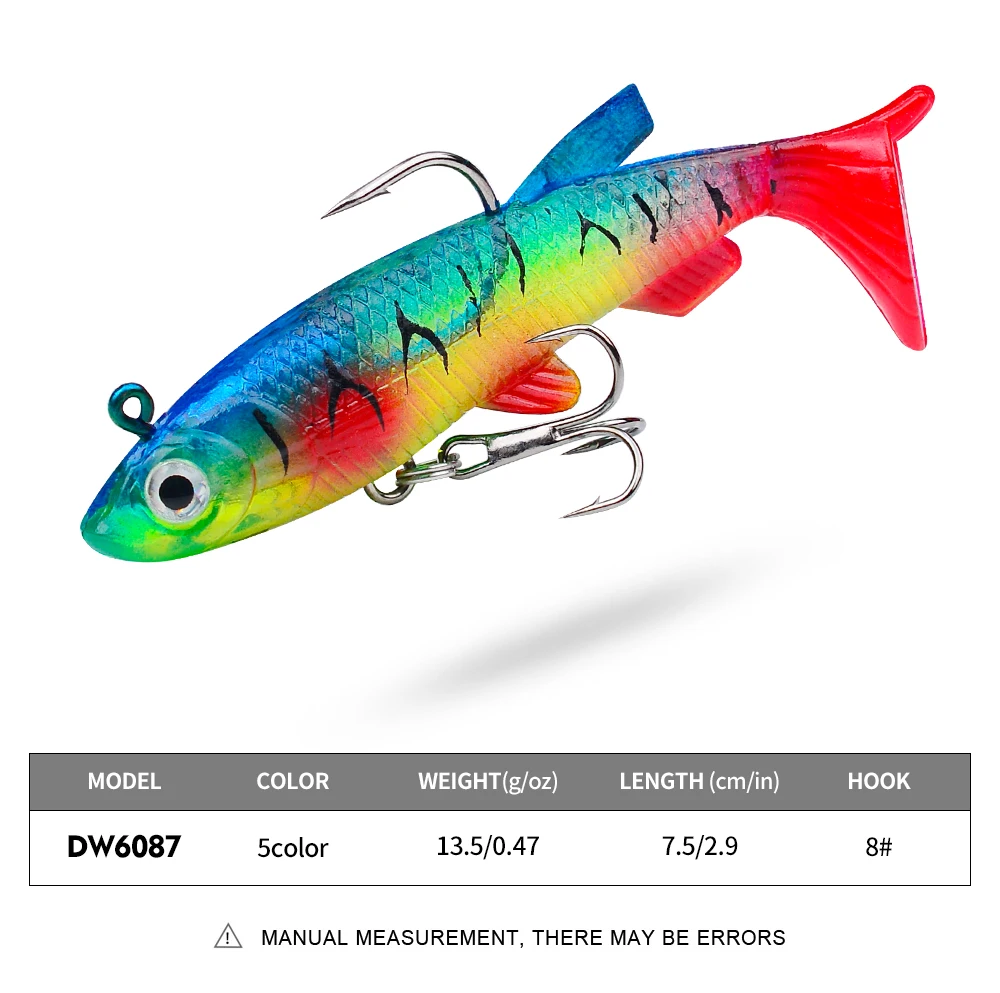 Proberos-Kit de Señuelos de Pesca blandos, 5 uds., con anzuelo triple, 133,5g/0,47oz, Ideal para pesca en agua salada y dulce - imagen 4