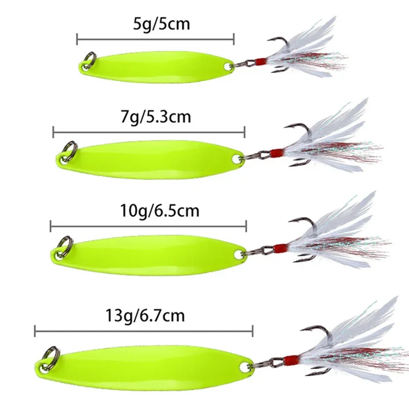 Señuelo de pesca con cuchara de sanguijuela luminosa de Metal, cebo Artificial con anzuelo de plumas, aparejos de pesca nocturna para lubina, perca, 1 ud.