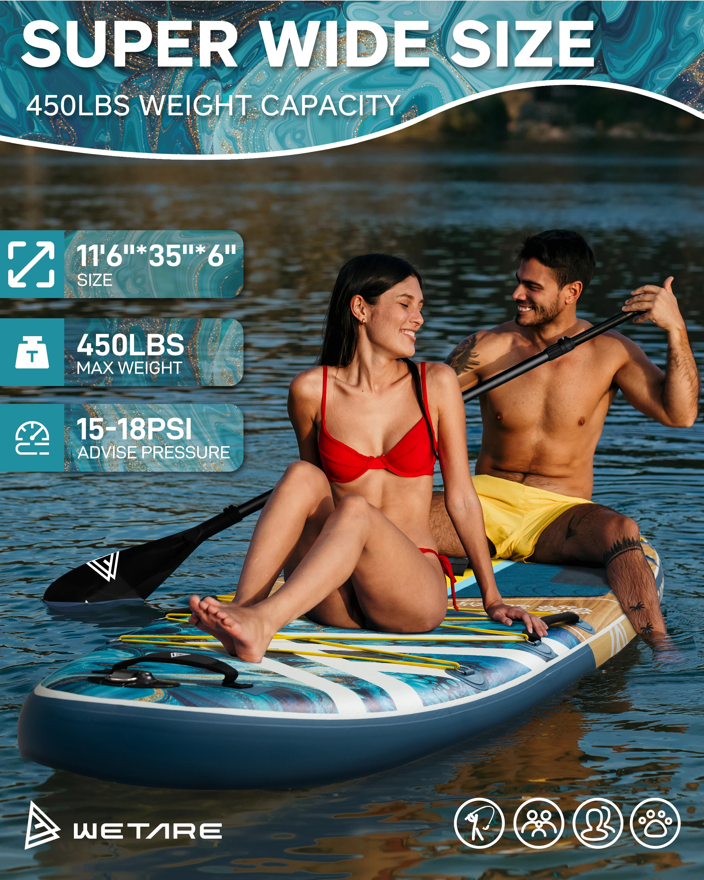 WETARE tabla de Paddle inflable SUP impermeable 11'6''x35''x6''Pesca acuática de estilo de pie para adultos con accesorios SUP сап soltрд - imagen 2