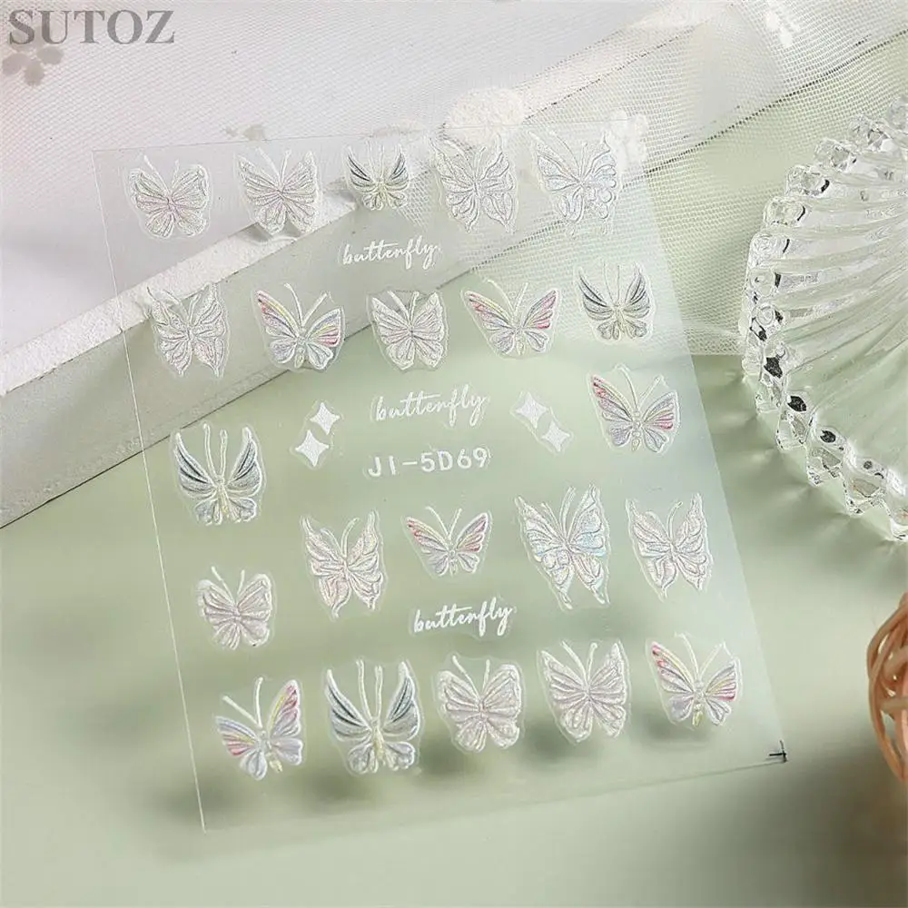 Pegatinas de mariposa 5D para uñas, adhesivos en relieve tridimensional deslizadores, calcomanía de Arte de uñas con purpurina, decoración de manicura - imagen 2