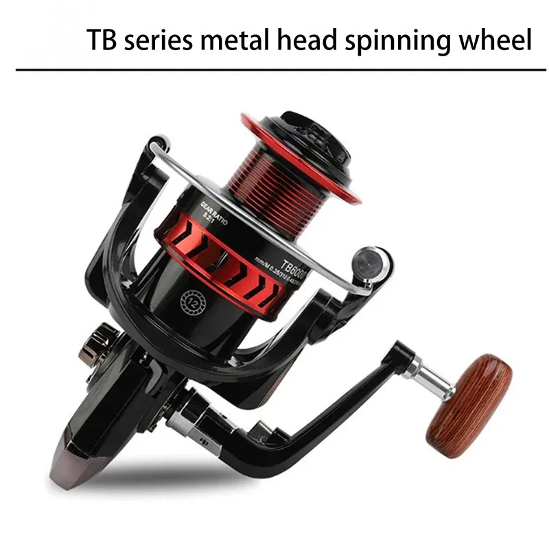 Nuevo carrete de pesca giratorio, carrete de pesca en hielo de Metal TB1000 serie 3000, relación de engranaje 5,2: 1, cuerpo de Metal de arrastre máximo de 7kg con mango de madera - imagen 5
