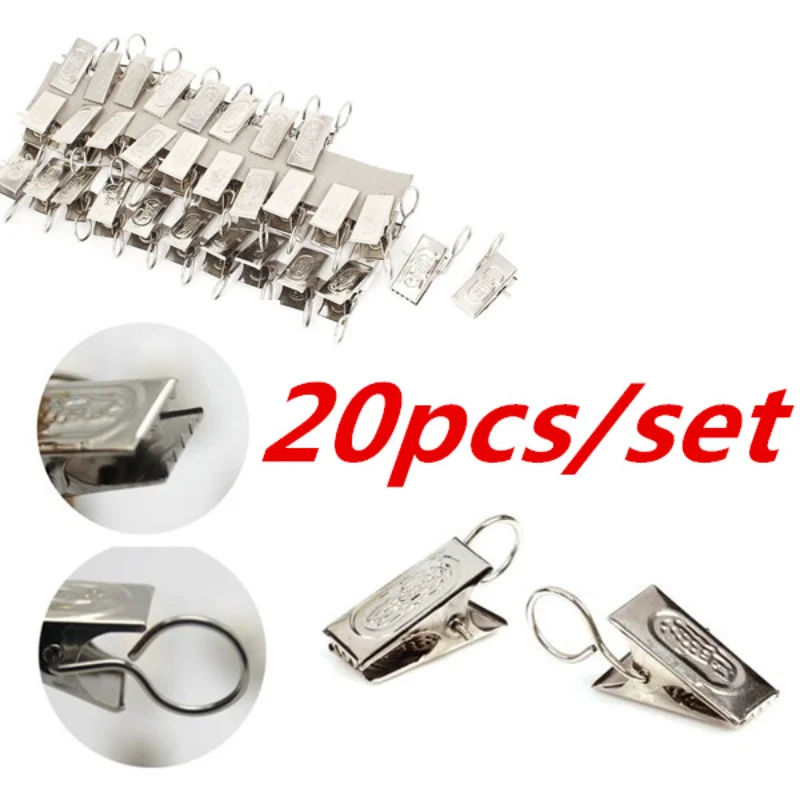 20 unids/set Clips para barra de cortina, anillos, Clips para cortinas, ganchos para cortina de acero inoxidable, Clip para barra de cortina de ducha y ventana, accesorios para el hogar - imagen 2