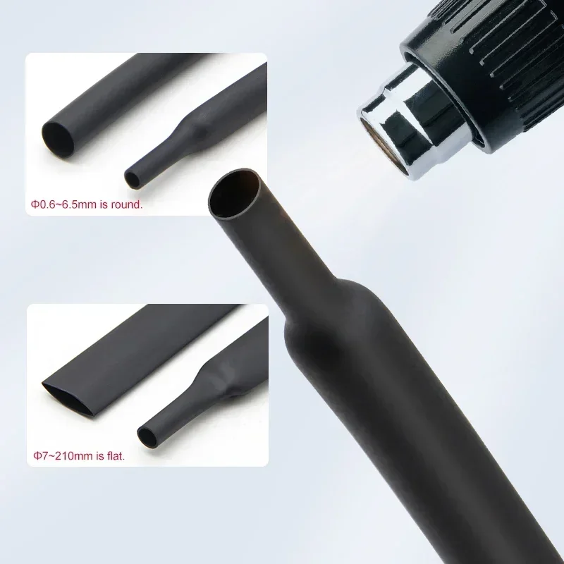 Tubo termorretráctil de 1 ~ 40m 2:1, diámetro negro de 0,6mm ~ 180mm, reparación de cables, protector de Cable DIY, envoltura de tubo - imagen 3