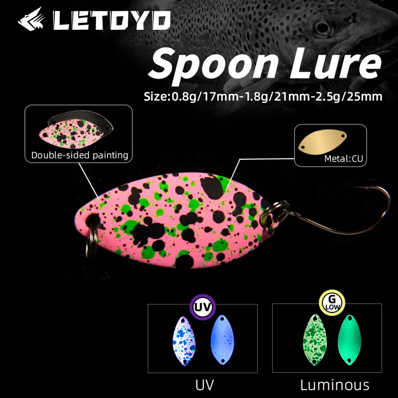 LETOYO 0,8/1,8/2,5g Mini señuelo cuchara luminoso cebo giratorio UV señuelo duro cebo Artificial perca pesca señuelo área trucha