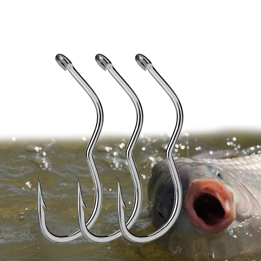 FISH KING12Pcs anzuelos de pesca de acero rico en carbono con anillo 6-13 #   Anzuelo de púas con tapa automática para accesorios de pesca de carpa - imagen 2