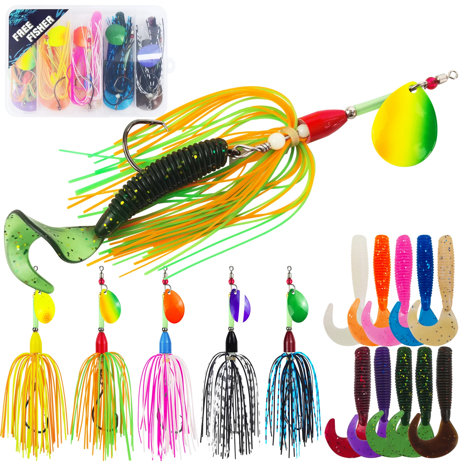 Spinnerbaits y vinilos rizados Free Fishre, señuelos con cola rizada - imagen 5