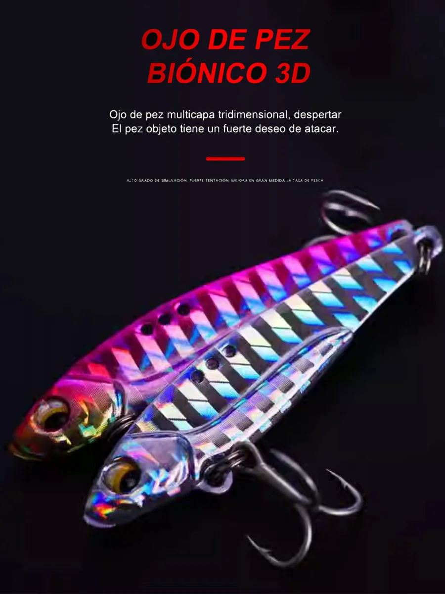 Señuelo de Pesca VIB de 8g, 12g, 16g, plantilla de Metal que se hunde, hoja grande, anzuelos triples de fundición larga, cuchara giratoria, aparejos de vibración, cebo duro para Pesca - imagen 4