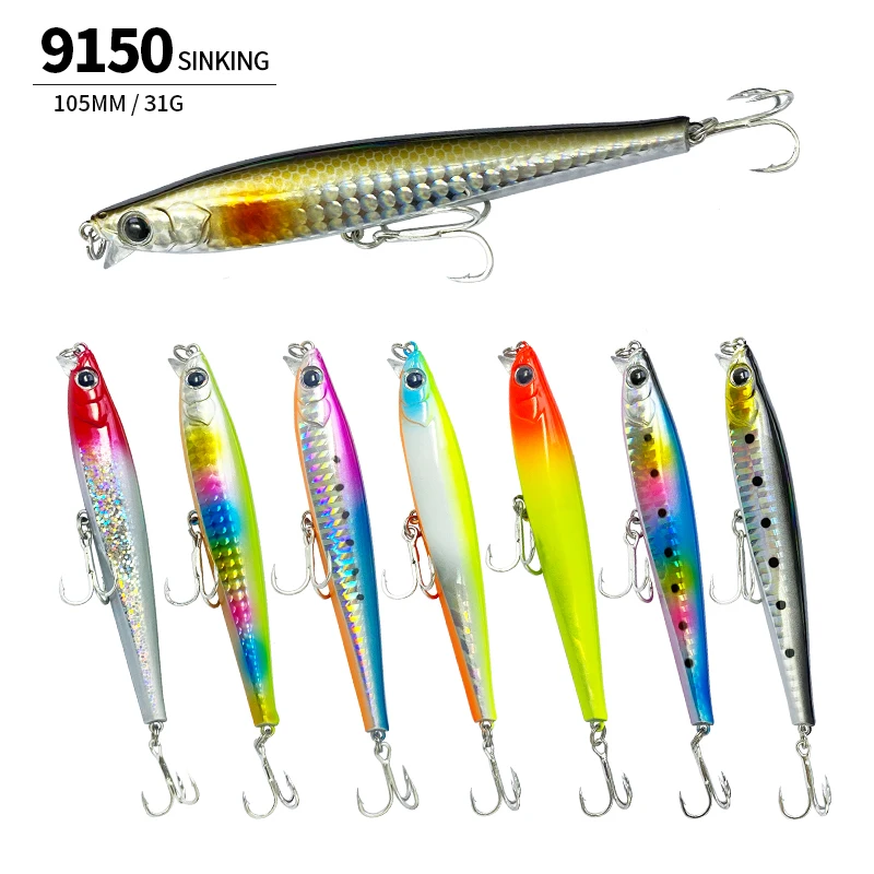 Señuelo de Pesca de pececillo hundido, 105mm, 31g, cebo duro Artificial de fundición larga, Lucio de agua salada para Wobbler Swimbait, accesorios de Pesca - imagen 4