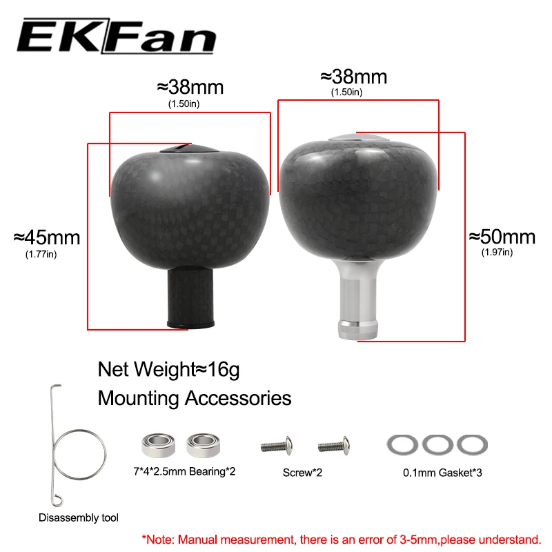 EKFan-perilla de fibra de carbono de 38MM, rodamientos de 7x4x2,5 MM para fundición de cebo, carrete de pesca giratorio por goteo, accesorio de aparejos de pesca - imagen 4