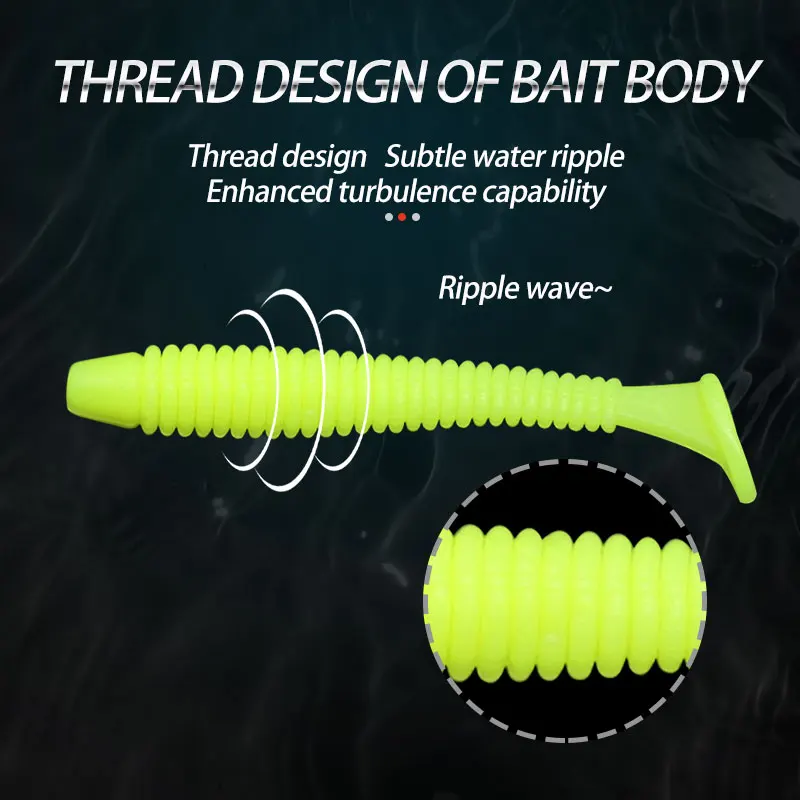 Señuelos de Pesca blandos, accesorio de aparejos de pesca, paleta de plástico, cola en T, Swimbait, gusano Grub, cebo para lubina, 50 piezas, 5cm - imagen 4
