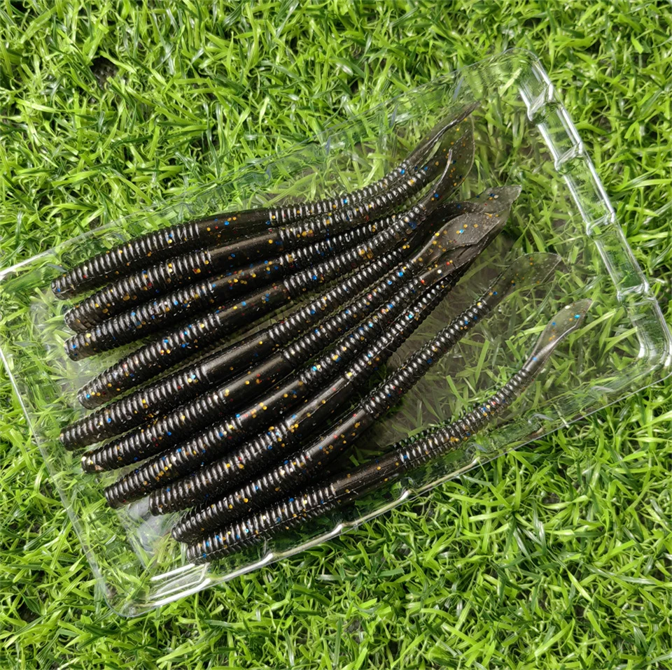 MUKUN 10 Uds palo cebo suave 10cm 2,3g gusano de silicona hundimiento Minnow Swimbait Wobblers lubina de agua dulce Lucio Señuelos de pesca blandos - imagen 4