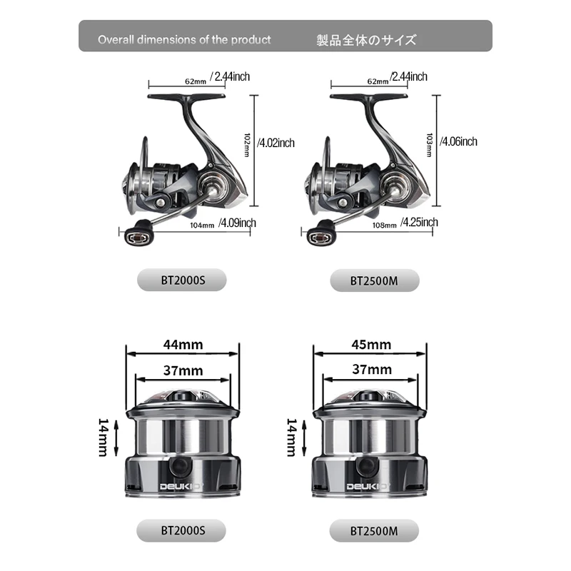 Carrete giratorio DEUKIO para pesca en el mar, ultraligero, solo 145g, tornillo CNC con mango 5,2: 1, potencia máxima de arrastre de 13,23 libras para agua dulce y salada - imagen 3