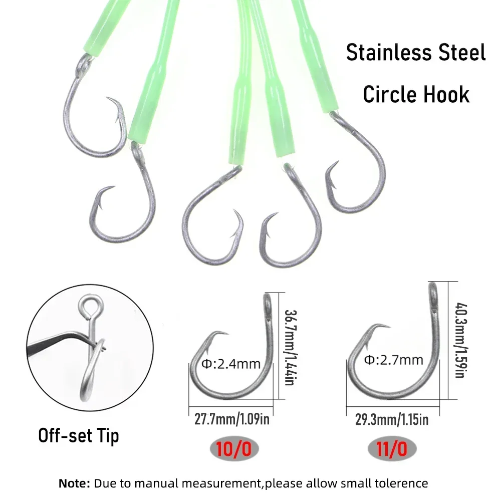 Plataforma inferior de pesca de agua salada, aparejo de pargo con mangas luminosas, 5 anzuelos circulares, aparejo de caída profunda para pargo de halibut y malta, 2 uds. - imagen 5