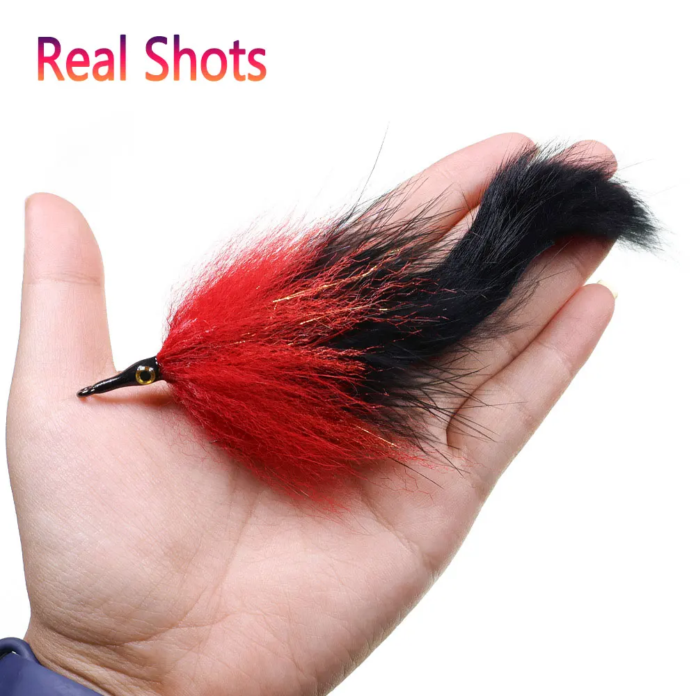 3/0 2 uds 6,10 pulgadas cola de conejito Baitfish Streamer mosca Marbaou Hackle Zonker Streamer Pike almizclado lubina trucha Señuelos de pesca de agua salada - imagen 5