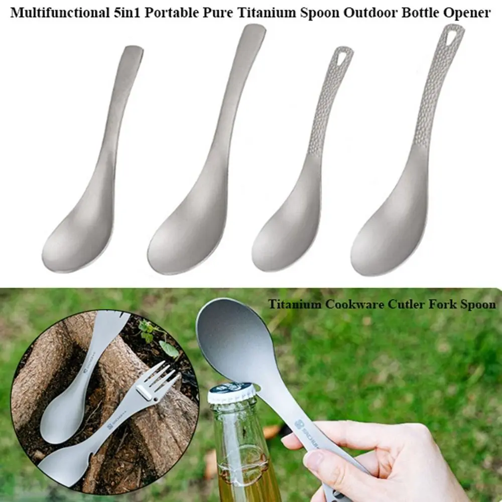 Cuchara multifuncional de titanio puro 5 en 1, utensilios de cocina de titanio ultraligeros portátiles para acampar, cuchara tenedor - imagen 3