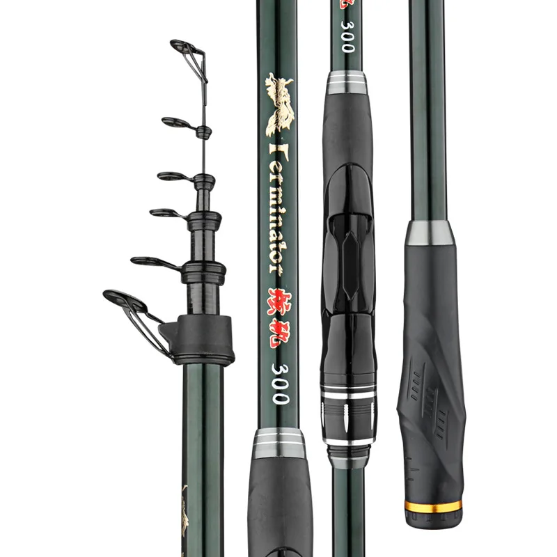 Caña de pescar en roca de sección corta de carbono, anillo guía grande de 2,7-4,5, caña de carpa giratoria telescópica dura para viaje, poste oceánico