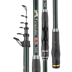 Caña de pescar en roca de sección corta de carbono, anillo guía grande de 2,7-4,5, caña de carpa giratoria telescópica dura para viaje, poste oceánico