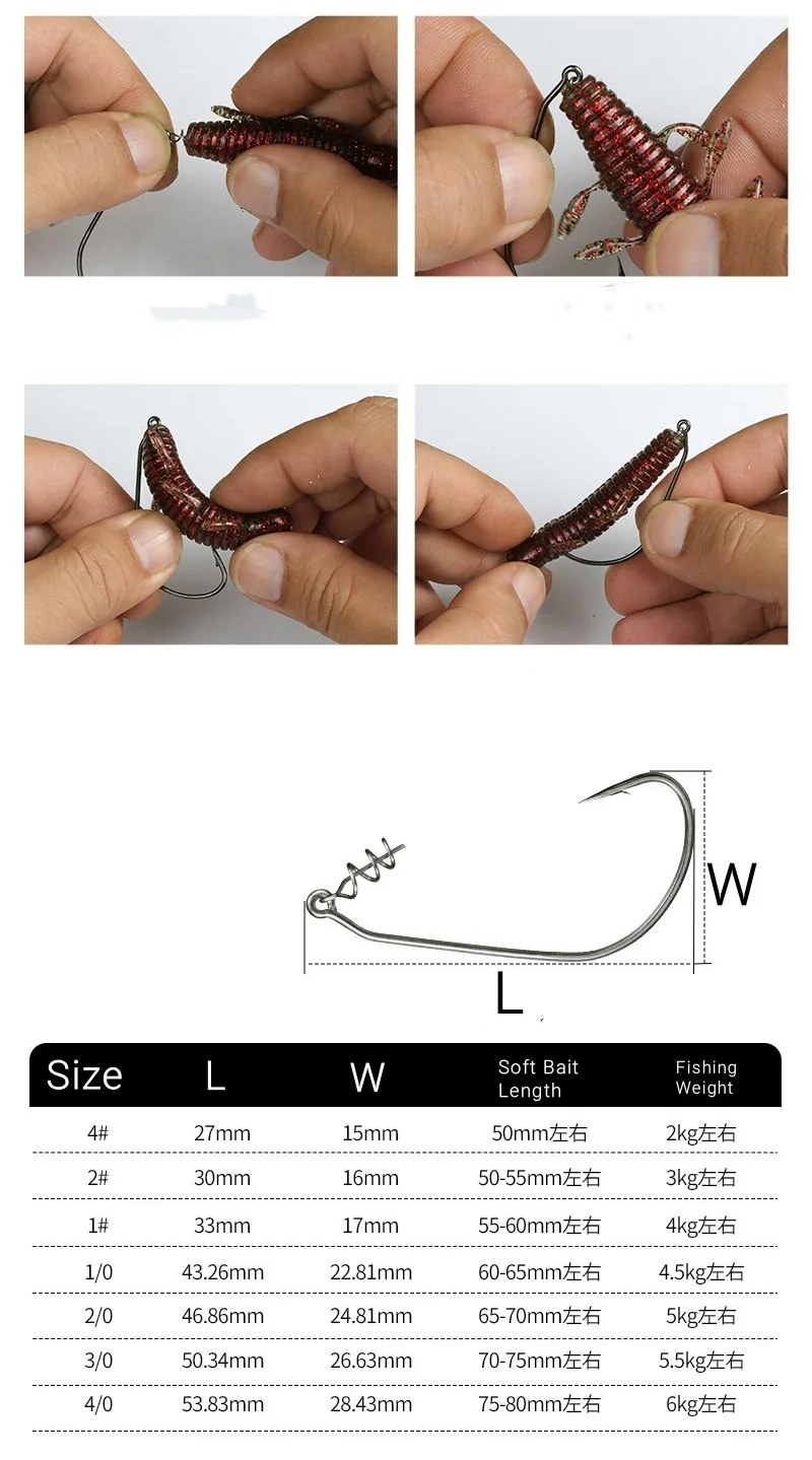 Anzuelo de gusano de pesca con cerradura de resorte, barra de anzuelo reforzada, puerta ancha, ángulo obtuso, anzuelo de cebo blando, lote de 50 piezas en oferta - imagen 3