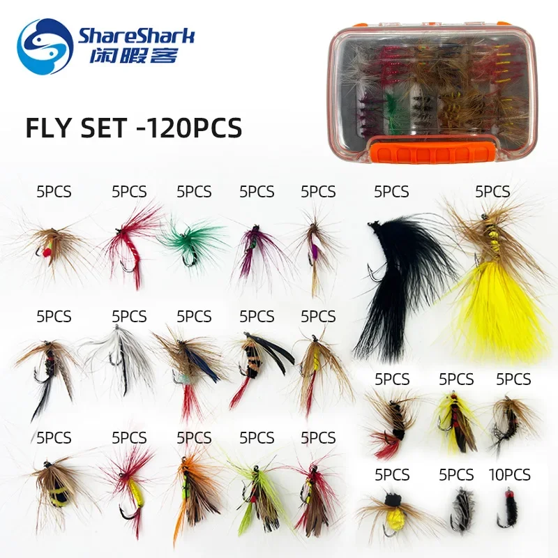 120 unids/set juego de anzuelos biónicos señuelo equipo de pesca cebo falso doble capa caja de pesca con mosca insectos voladores diferentes estilos - imagen 2