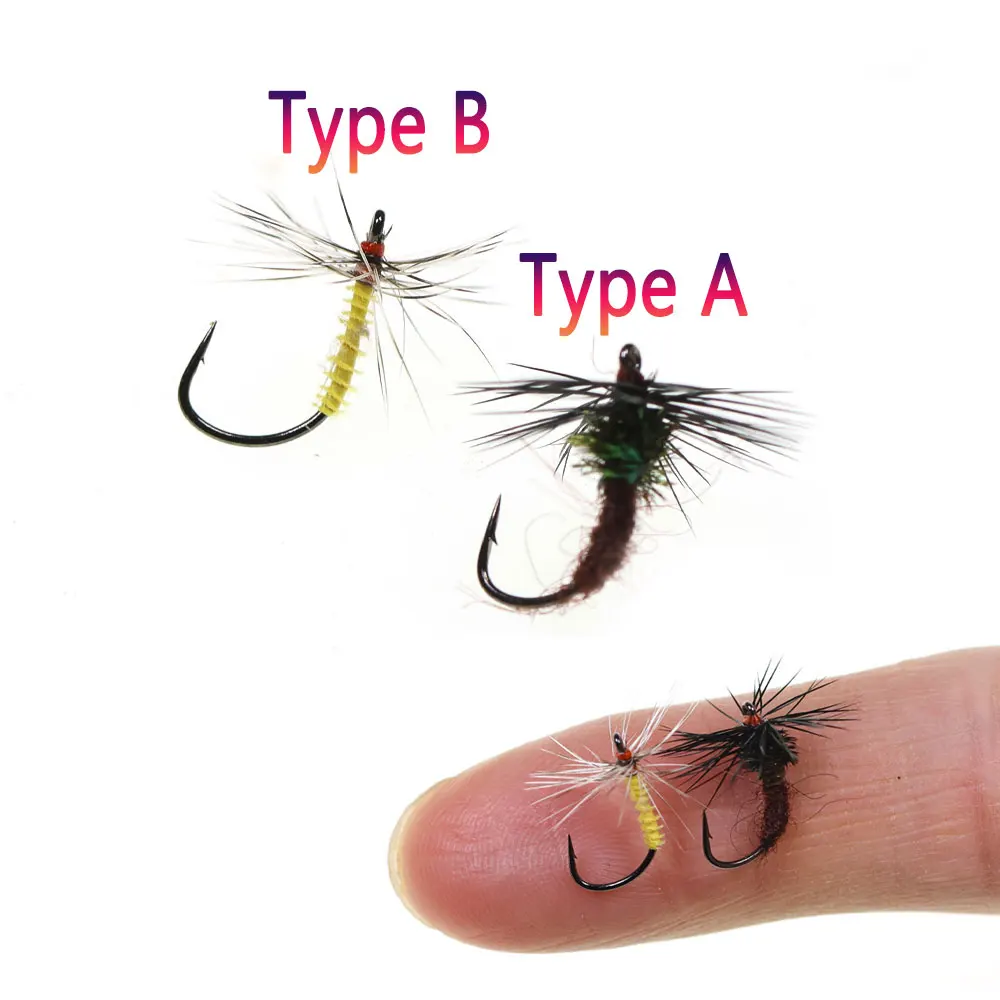Bimoo 8PCS # 16 gallo Hackle mosca seca con púas mayfly Artificial emergente insecto cebo para trucha lubina Grayling Panfish Señuelos de pesca - imagen 4