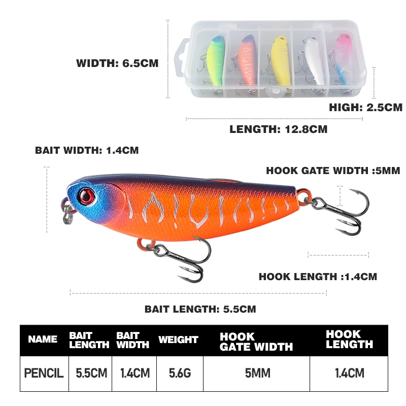 5 unids/set 5,5 cm Micro cebo para caminar Kit de Señuelos de Pesca agua salada/agua dulce columpio de agua poco profunda juego de cebo duro para trucha lubina - imagen 4